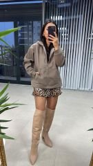 Kaşe Kapüşonlu Vizon Mont