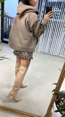 Kaşe Kapüşonlu Vizon Mont