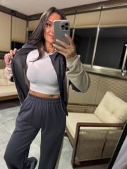 Mk 0179 Fermuarlı Gri-Taş Modal Takım