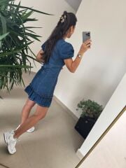 Np 338 Eteği Fırfır Detaylı Denim Elbise