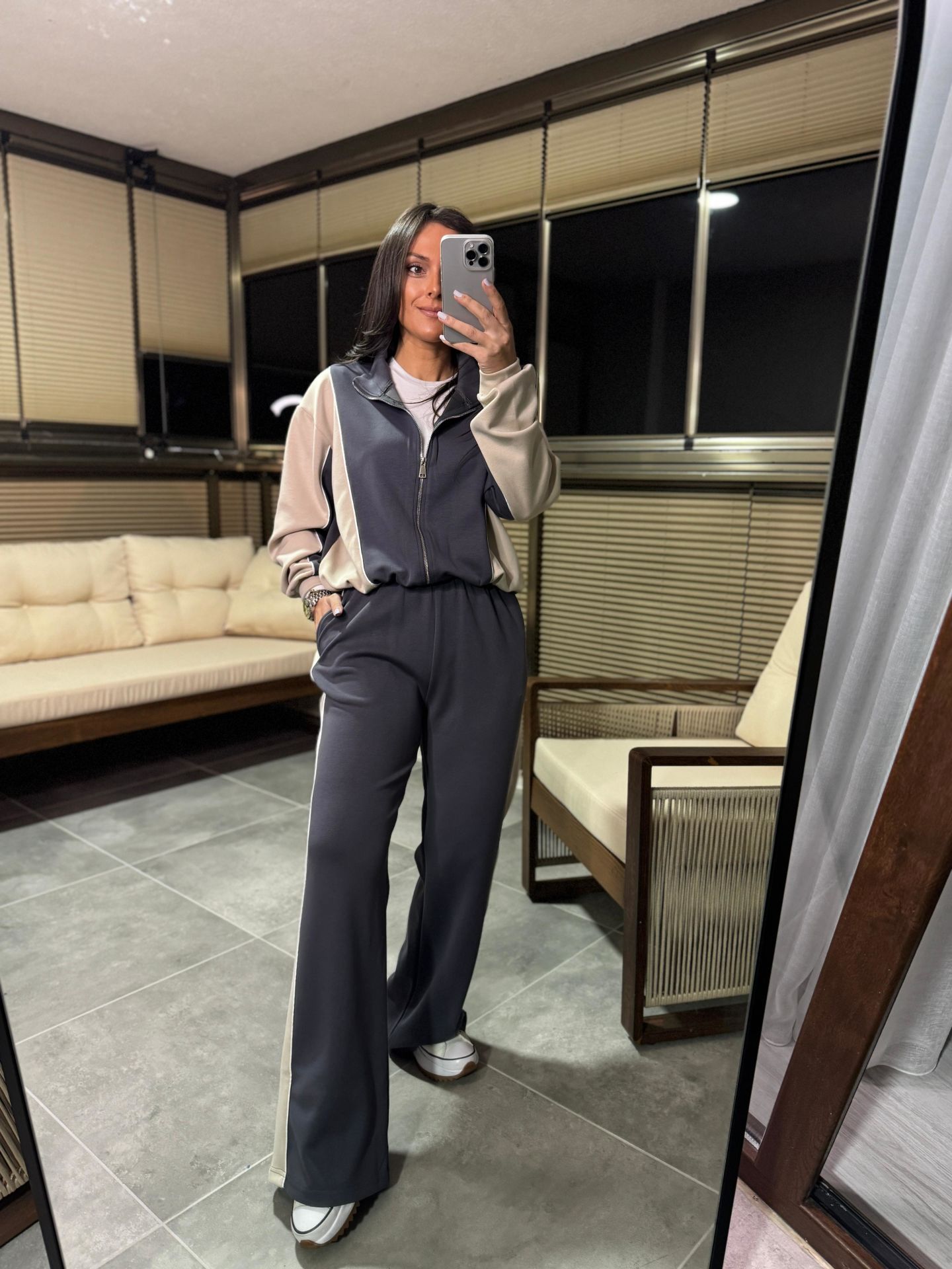 Mk 0179 Fermuarlı Gri-Taş Modal Takım