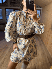 Navy chiffon dress with dominant collar buttons