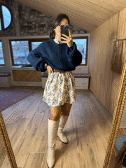 Navy chiffon dress with dominant collar buttons