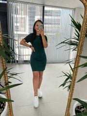 My 3364 Crep Dikişli Zümrüt Kalem Elbise