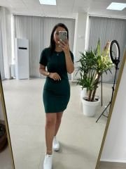 My 3364 Crep Dikişli Zümrüt Kalem Elbise