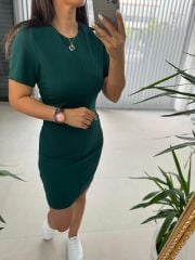 My 3364 Crep Dikişli Zümrüt Kalem Elbise