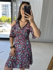 Omuz Detaylı laci çiçekli elbise