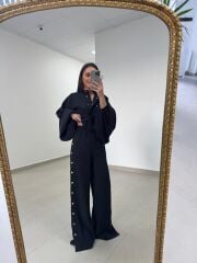 Kd 7909 Tasarım Çıt Çıt Detaylı Siyah Takım