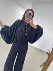 Kd 7909 Tasarım Çıt Çıt Detaylı Siyah Takım