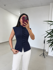 Po 2701 Önü Düğme Elit İplik Laci Kısa Kollu Triko