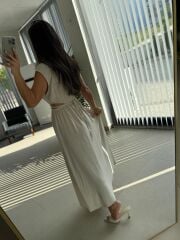 Bb 30003 Bel Dekolteli Natürel Keten Elbise