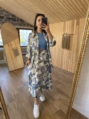 Orj Cep kapaklı mavi çiçekli gömlek