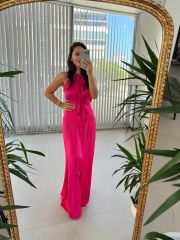 Mc 5850 Halter Neck Maxi Pink Dress