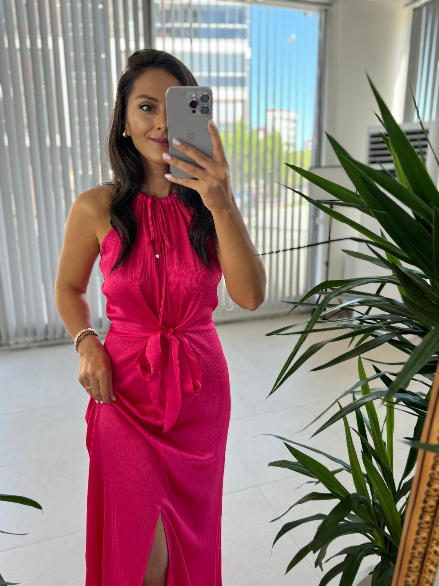 Mc 5850 Halter Yaka Maksiboy Pembe Elbise