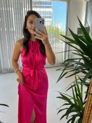 Mc 5850 Halter Neck Maxi Pink Dress