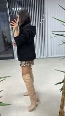 Kaşe Kapüşonlu Siyah Mont