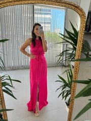 Mc 5850 Halter Yaka Maksiboy Pembe Elbise