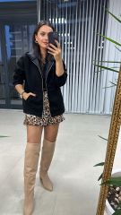 Kaşe Kapüşonlu Siyah Mont