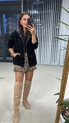 Kaşe Kapüşonlu Siyah Mont