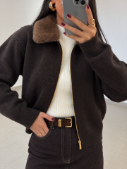 Po 2557 Peluş Yaka Triko Kahve Hırka