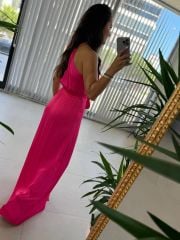 Mc 5850 Halter Yaka Maksiboy Pembe Elbise