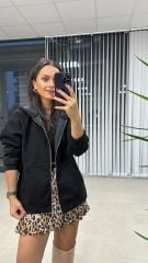 Kaşe Kapüşonlu Siyah Mont