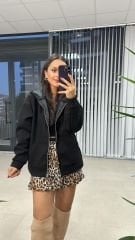 Kaşe Kapüşonlu Siyah Mont