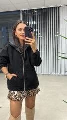 Kaşe Kapüşonlu Siyah Mont