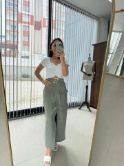 Kd 7896 Tasarım Paraşüt Kumaş Mint Yeşili Etek