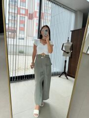 Kd 7896 Tasarım Paraşüt Kumaş Mint Yeşili Etek