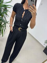 Dv 60980 Sedef Düğmeli Siyah Kısa Kollu Hırka