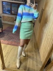 Aqua green boucle skirt