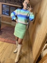 Aqua green boucle skirt