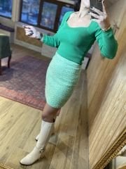 Aqua green boucle skirt
