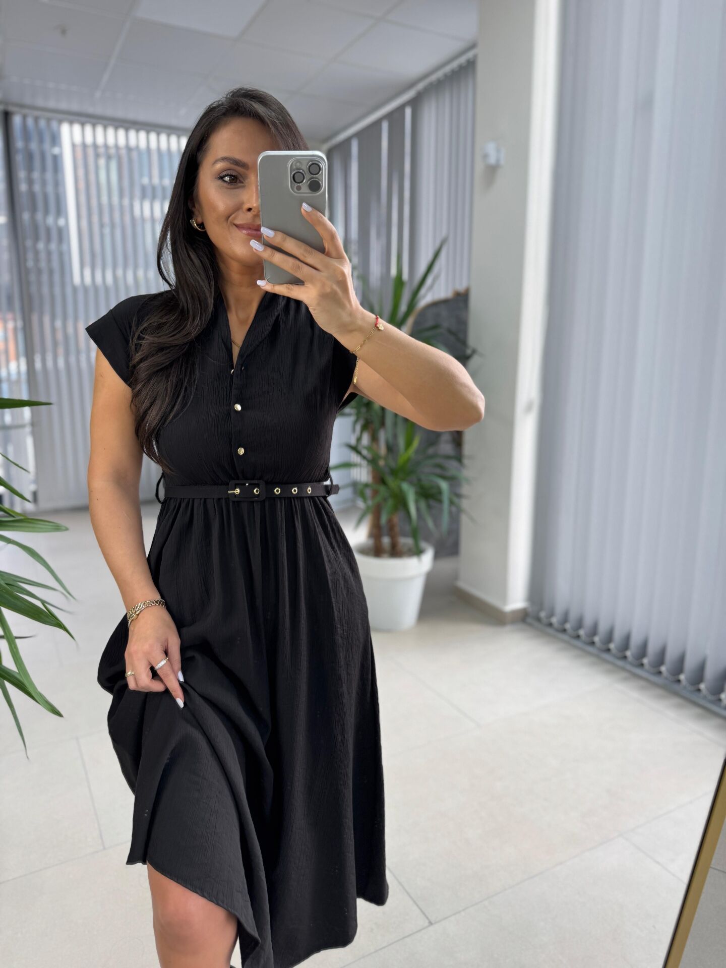 My 3440 Siyah Kemerli Elbise