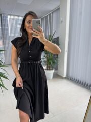 My 3440 Siyah Kemerli Elbise