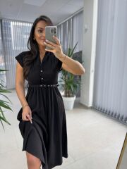 My 3440 Siyah Kemerli Elbise