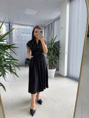 My 3440 Siyah Kemerli Elbise