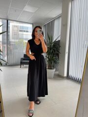 Bb 30003 Bel Dekolteli Siyah Keten Elbise