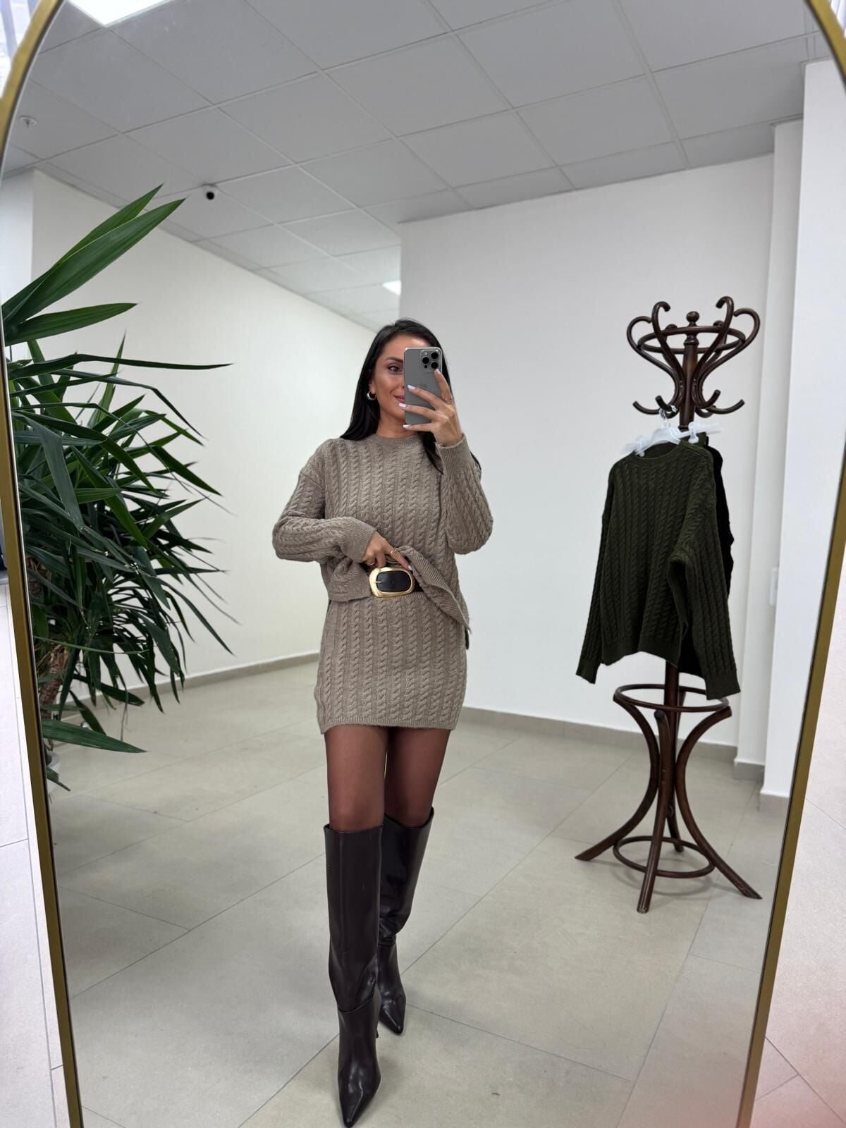 Ml 10163 Selanik Örgü Vizon Takım