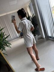 Np 7001 Keten Cep Dantel Detaylı Tulum