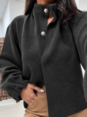 Po 2732 A.Kahve Dik Yaka Balon Kol Çıtçıtlı Ceket Hırka