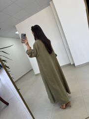 Fp 3270 Kemerli Tensel Haki Gömlek Elbise