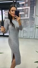 Gri Yumoş Triko Elbise