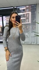Gri Yumoş Triko Elbise