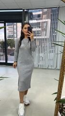 Gri Yumoş Triko Elbise