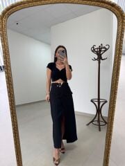 Kd 7896 Tasarım Paraşüt Kumaş Siyah Etek