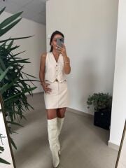 Spt 314 Ekru Denim Düğmeli Yelek