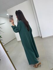 Fp 3270 Kemerli Tensel Zümrüt Gömlek Elbise