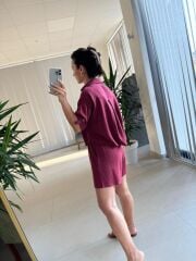 Fw 7145 Mürdüm Pamuklu Şort Gömlek Takım